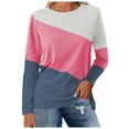 thumbnail image 1 of Women Long Sleeve Shirts Trendy Color Block Round Neck Pullover Tee Tops Stretch Comfy Classic Fit Workout Casual Blouses, 1 of 4