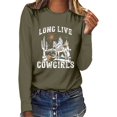 thumbnail image 1 of Women Long Sleeve Shirts Vintage Western Cowgirl Graphic Crewneck Tee Tops Casual 2025 Trendy Loose Fit Workout Blouses Army Green S, 1 of 4