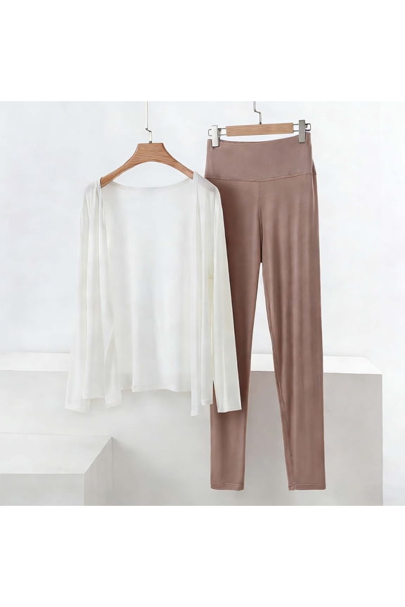 Women Long Sleeve Sleepwear Set Casual Loose Open Front Cardigans High Waisted Pants Lightweight Loungewear New Plus Size Pajamas Dark Gray L