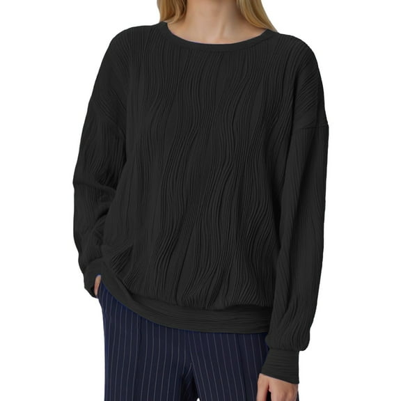 Women Long Sleeve Solid Color Ribbed Knitted Pullover Hoodless Casual Sweatshirts Top Blouse Creme Blouses Women Long Linen Blouse Chiffon Blouse Casual Linen Big Shirt Women Long Blouse Chiffon