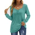 thumbnail image 1 of Women Long Sleeve Solid Color Sweetheart Collar Elegant Casual Print Blouse Sweatshirt Tunics Pullover Gourd Green XXL, 1 of 5