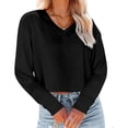thumbnail image 1 of Women Long Sleeve Solid Color V Neck Cropped T Shirts Crop Tops, 1 of 3