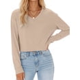 thumbnail image 1 of Women Long Sleeve Solid Color V Neck Cropped T Shirts Crop Tops, 1 of 5
