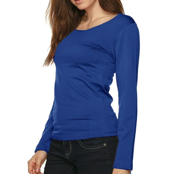 Women Long Sleeve Stretch Round Neck Solid Stretch Seamless Shirt