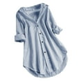 thumbnail image 1 of Women Long Sleeve Stripe Turn-down Collar Button Loose Shirts Blouse Basic Fashion Winter Clothing Outfits Casual Fall Clothes, 1 of 6