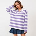 thumbnail image 1 of Women Long Sleeve Striped Polo Shirt Oversized Collar Y2k Pullover T Shirt Casual Loose Streetwear Rugby Sweatshirt, S, 1 of 6