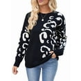 thumbnail image 1 of Women Long Sleeve Sweater Fall Casual Crew Neck Knit Tops Leopard Print Cute Loose Pullover Jumper Black L, 1 of 8