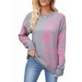 thumbnail image 1 of Women Long Sleeve Sweater Fall Casual Crew Neck Knit Tops Leopard Print Cute Loose Pullover Jumper Grey L, 1 of 9