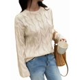 thumbnail image 1 of Women Long Sleeve Sweater Fall Ribbed Knit Pullover Loose Crewneck Cable Sweater Jumper Tops Apricot M, 1 of 7