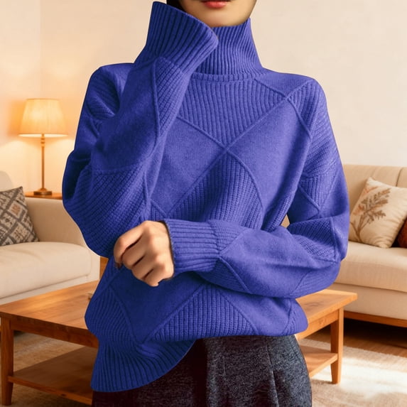 Women Long Sleeve Sweater Fall Ribbed Knit Pullover Turtle Neck Cable Jumper Tops (BU1 XL)