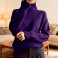 thumbnail image 1 of Women Long Sleeve Sweater Fall Ribbed Knit Pullover Turtle Neck Cable Jumper Tops (Dark Purple M), 1 of 3