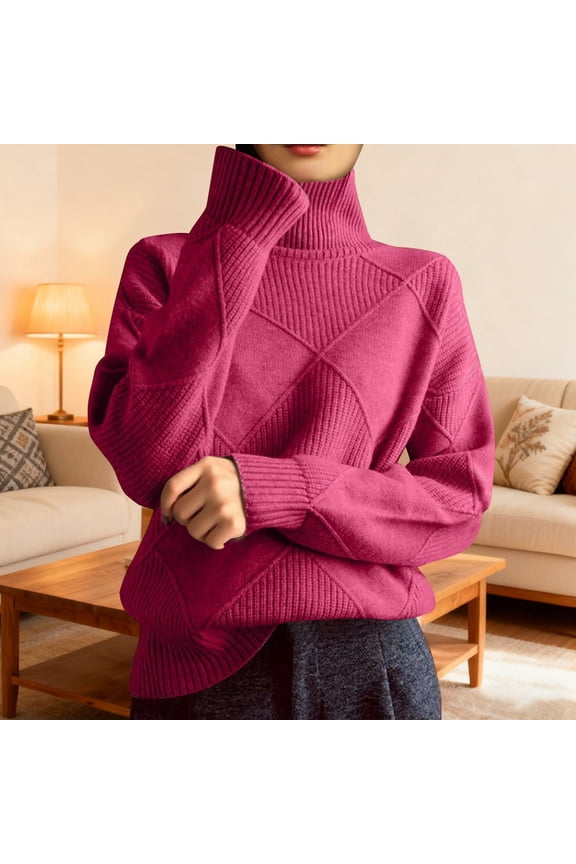 Women Long Sleeve Sweater Fall Ribbed Knit Pullover Turtle Neck Cable Jumper Tops (RD1 XXXL)