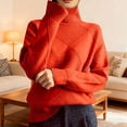 thumbnail image 1 of Women Long Sleeve Sweater Fall Ribbed Knit Pullover Turtle Neck Cable Jumper Tops (RD3 S), 1 of 3