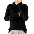 thumbnail image 1 of Women Long Sleeve Sweater Lapel Collar Knitted Tops Pullover Soft Comfy Casual Jumper Knitwear Sweaters (S, Black), 1 of 5