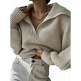 thumbnail image 1 of Women Long Sleeve Sweaters Oversized Stretch Fitted Pullover Sweater Ribbed Solid Color Knit Jumper Tops S, 1 of 8