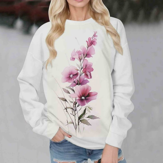 Women Long Sleeve Sweatshirt Print O Neck Loose Pullover Autumn Sweatshirt Tops Dressy Womens Hoodie Ladies Sweatshirts Pullover 80s Sweatshirts for Women Womens Sweatshirt Ladies Petite Sweatpants