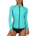 thumbnail image 1 of Women Long Sleeve Swimming Shirt Outdoor Sports Rash Guard Zip Front, 1 of 4