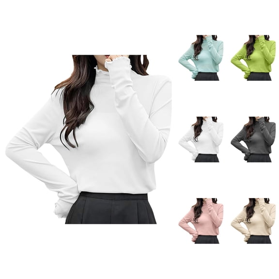 Women Long Sleeve T Shirts 2026 Lightweight Cute Lettuce Hem Mock Neck See through Mesh Tshirt