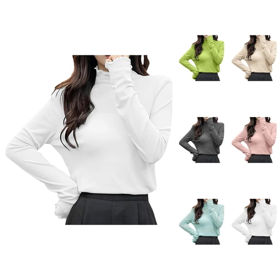 Women Long Sleeve T Shirts 2026 Lightweight Cute Mock Neck Lettuce Hem See through Mesh Tshirt