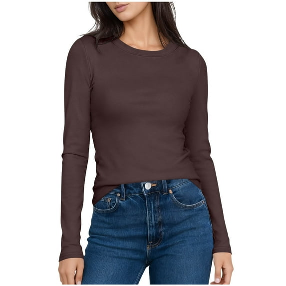 Women Long Sleeve T Shirts Casual Crewneck Basic Tee Tops Soft Comfy Cute Fall Blouses Lightweight Pullover