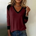thumbnail image 1 of Women Long Sleeve T-Shirts Fall Tops Casual Colorblock Soft Tunic V Neck Basic Workout Clothes Fashion Outfits, 1 of 6