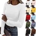 thumbnail image 1 of Women Long Sleeve T Shirts Rib Knit Slim Fit Tops Basic Tee 2026 Fall Outfits Casual Underscrubs Layer Clothes 2026 Brown 2XL, 1 of 7