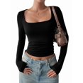 thumbnail image 1 of Women Long Sleeve T Shirts Scoop Neck Slim Fit Going Out Tops Basic Tee, 1 of 8