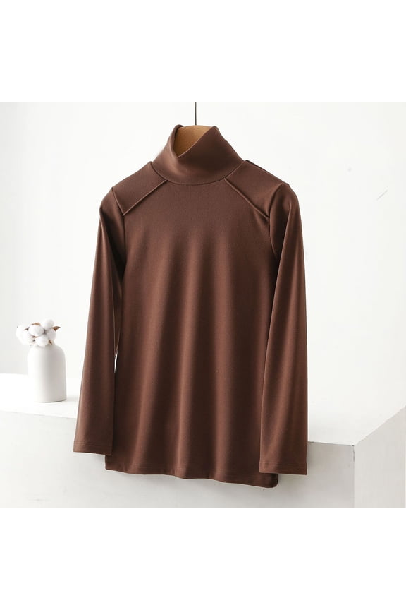 Women Long Sleeve Thermal Shirt Fall And Winter Double Thickened Warm German Velvet Top Patchwork High Neck Slim Ultra Soft Base Layer Tops Brown XL