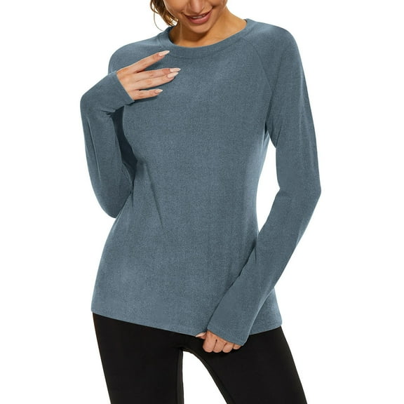 Women Long Sleeve Thermal Shirt Fleece Lined Undershirt Cold Weather Crewneck Basic Underwear Casual Trendy Pajamas