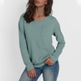 thumbnail image 1 of Women Long Sleeve Thermal Tops Fleece Cotton V Neck Pullover Sweater Basic Sweatshirt with Chest Pocket (L, Green), 1 of 7