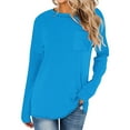 thumbnail image 1 of Women Long Sleeve Tops 2025 Fall Fashion Casual Crew Neck Pullover Shirt Loose Comfy Solid Color Tops with Pockets Light Blue XL, 1 of 5