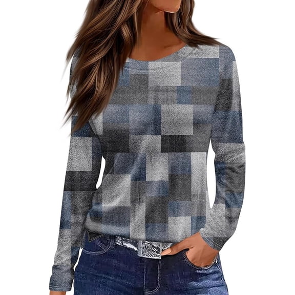 Women Long Sleeve Tops Casual Crew Neck Tshirts Floral Tunics Lightweight Breathable Casual Loose Fashion Top