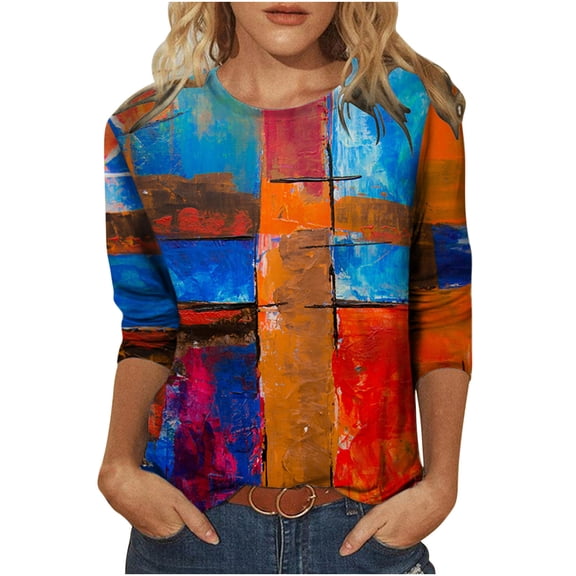 Women Long Sleeve Tops Classic Novelty Gradient Printed Blouse