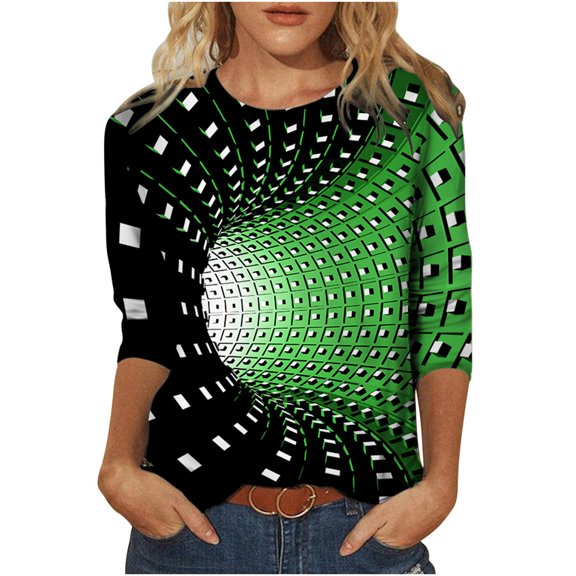 Women Long Sleeve Tops Classic Novelty Gradient Printed Blouse