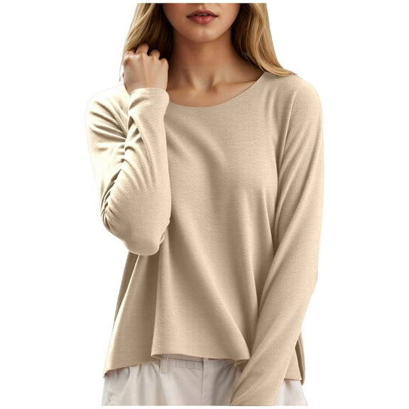 Women Long Sleeve Tops Crewneck Grey Women Thermal Top Womens Basic Tops Womens Fall Blouse
