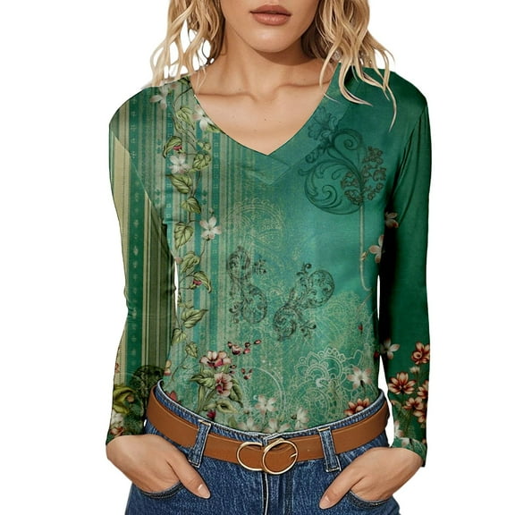 Women Long Sleeve Tops Dressy Casual V Neck Tshirts Basics Tee 2025 Fall Trendy Clothes