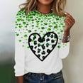 thumbnail image 1 of Women Long Sleeve Tops Green Shamrock Graphic Shirt Round Neck Pullover Tees St. Patrick's Day Printed Tshirt, 1 of 5