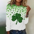 thumbnail image 1 of Women Long Sleeve Tops Green Shamrock Graphic Shirt Round Neck Pullover Tees St. Patrick's Day Printed Tshirt, 1 of 5