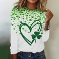 thumbnail image 1 of Women Long Sleeve Tops Green Shamrock Graphic Shirt Round Neck Pullover Tees St. Patrick's Day Printed Tshirt, 1 of 5