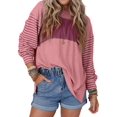 thumbnail image 1 of Women Long Sleeve Tops Oversized Trendy Round Crew Neck Casual Color Block Womens Shirts Blouses Pink XXL, 1 of 7