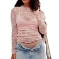 thumbnail image 1 of Women Long Sleeve Tops Sheer Floral Lace Ruched Basic Shirt Casual Pullover for Fall Club Streetwear Aesthetic Clothes, 1 of 6