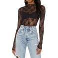 thumbnail image 1 of Women Long Sleeve Tops Sheer Lace Basic Shirt Casual Pullover for Fall Club Streetwear Aesthetic Clothes, 1 of 6