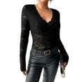 thumbnail image 1 of Women Long Sleeve Tops Shirts Dressy Hollow Out Crochet Lace Embroidered Blouses 2025 Fashion Black XXL, 1 of 7