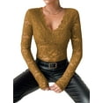 thumbnail image 1 of Women Long Sleeve Tops Shirts Dressy Hollow Out Crochet Lace Embroidered Blouses 2025 Fashion Yellow XL, 1 of 7