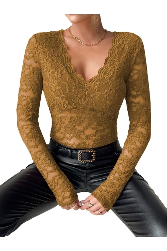 Women Long Sleeve Tops Shirts Dressy Hollow Out Crochet Lace Embroidered Blouses 2025 Fashion Yellow XL