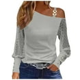 thumbnail image 1 of Women Long Sleeve Tops Sport Long Sleeve Crew Neck Shirts for Women Fashion Casual One Shoulder Drop Shoulder Long Sleeve Pullover Long Sleeve Top, 1 of 6