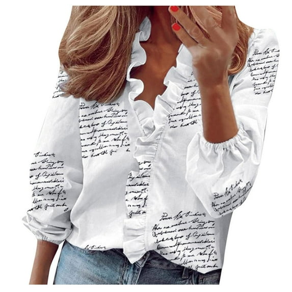 Women Long Sleeve Tops under 10 Summer Casual Print Top Sleeve Solid V Neck T Shirt Ruffle Dressy Women's Short Women's Blouse