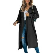Women Long Sleeve Trench Coat Double Breasted Turndown Collar Long Coats Classic Autumn Spring Jacket Windproof Outwear