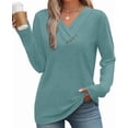 thumbnail image 1 of Women Long Sleeve Tunic Shirts Fall Outfits V Neck T Shirts Button Down Tunic Tops Fashion Clothing Business Tops Casual Loose Work Clothes Sweatshirt, 1 of 4