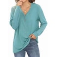 thumbnail image 1 of Women Long Sleeve Tunic Tops Button Down V-Neck Soft Ribbed Casual Loose Shirts Lake Blue XL, 1 of 7